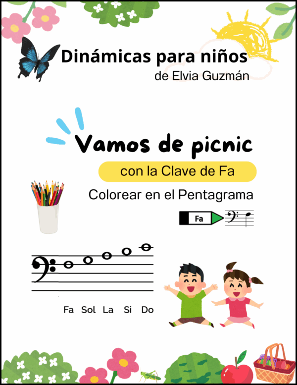 Clave de Fa para niños. Pentagrama para niños.